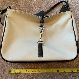 Coach Clip Lock Canvas & Black Leather Trim Shoulder Bag Handbag Vintage 7774